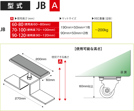 型式：JB[使用高さ（mm）] 